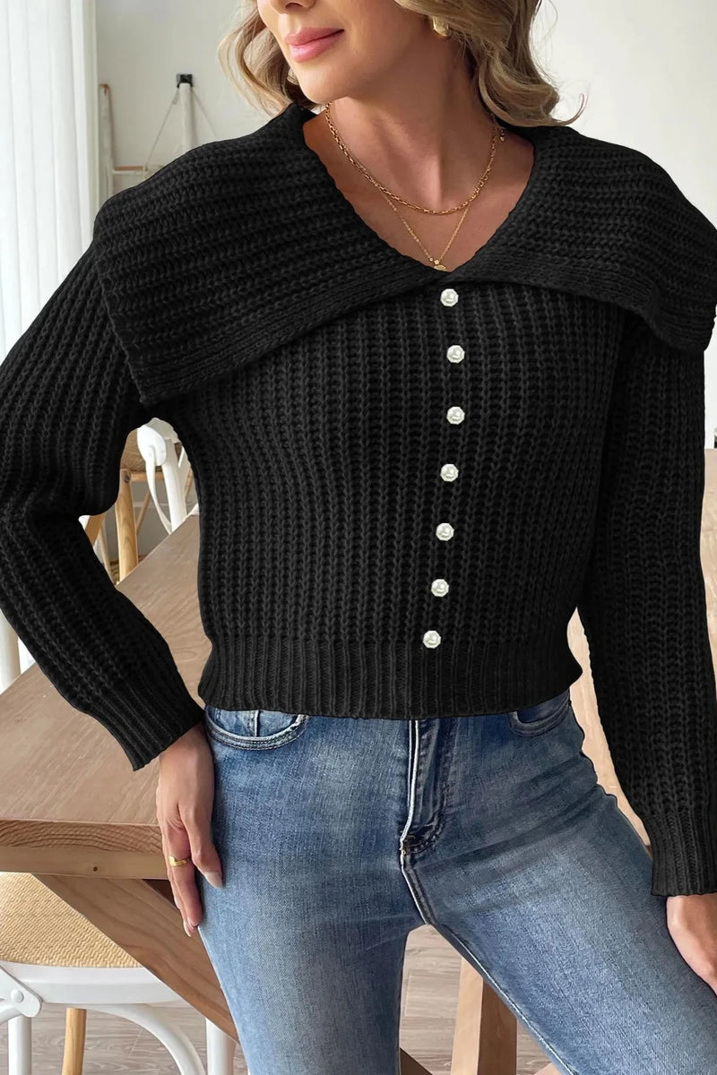 Women's Short Beaded Lapel Sweater - Chic & Stylish