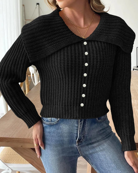 Women's Short Beaded Lapel Sweater - Chic & Stylish