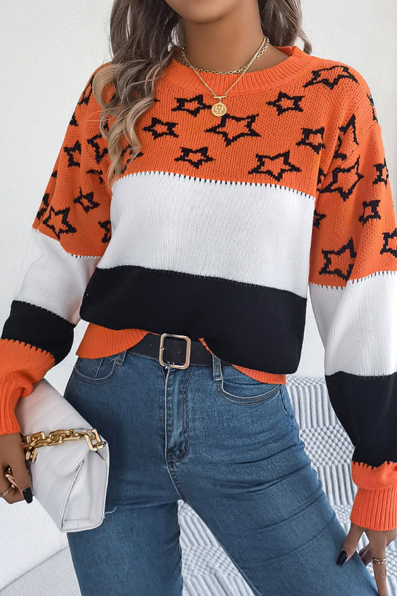 Cosmic Star Pattern Lantern Sleeve Sweater