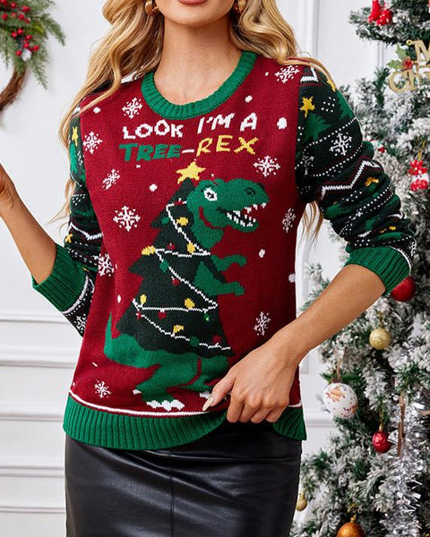 Dinosaur Christmas Tree Sweater - VibeSoothe