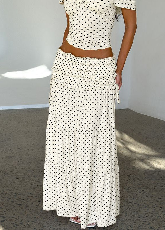 Maribelle Polka Dot Off-Shoulder Two-Piece Maxi Skirt Set