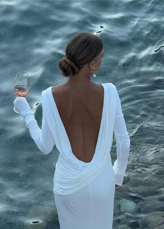 Oceana Drape - Backless Long Sleeve Maxi Dress