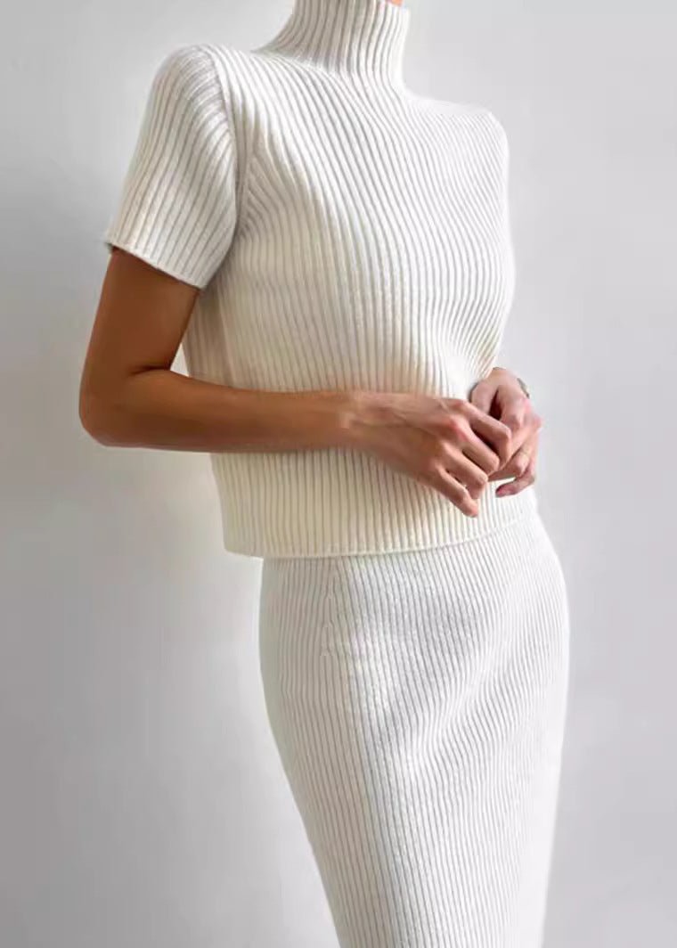 Minimalist Mock Neck Knit Skirt Set