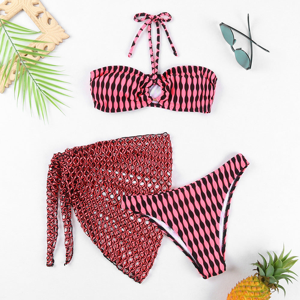 Ensemble de bikini trois pièces coquelicot