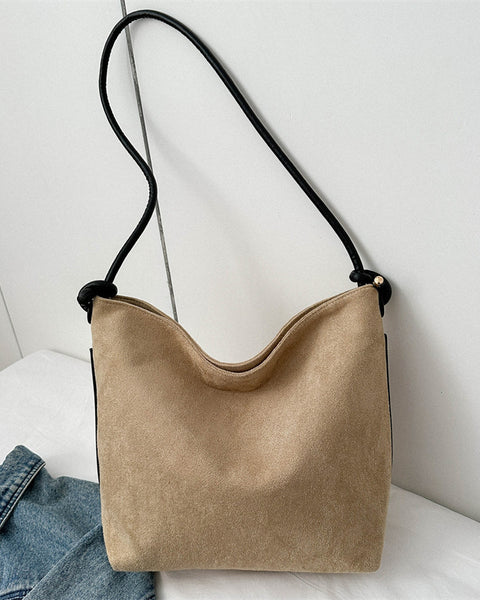 Frosted-Suede-Shoulder-Tote - VibeSoothe