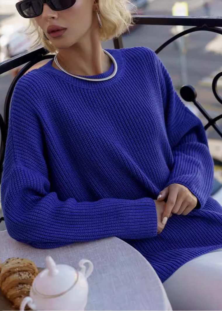 Women's Round Neck Loose Sweater - VibeSoothe