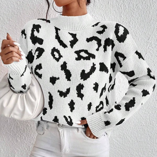 Temperament Leopard Print Jacquard Sweater