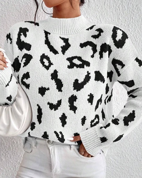 Temperament Leopard Print Jacquard Sweater