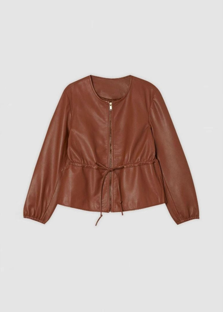 Sorelle - Cognac Faux Leather Zip Jacket with Drawstring Waist