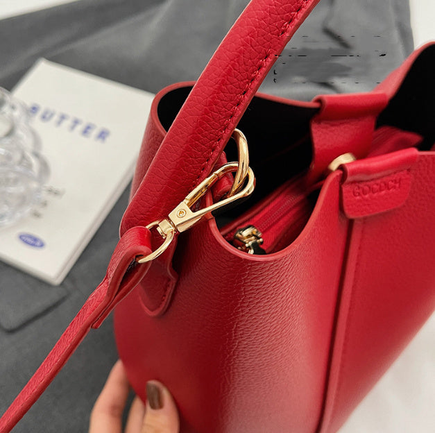 Chic-Red-Bucket Bag - VibeSoothe