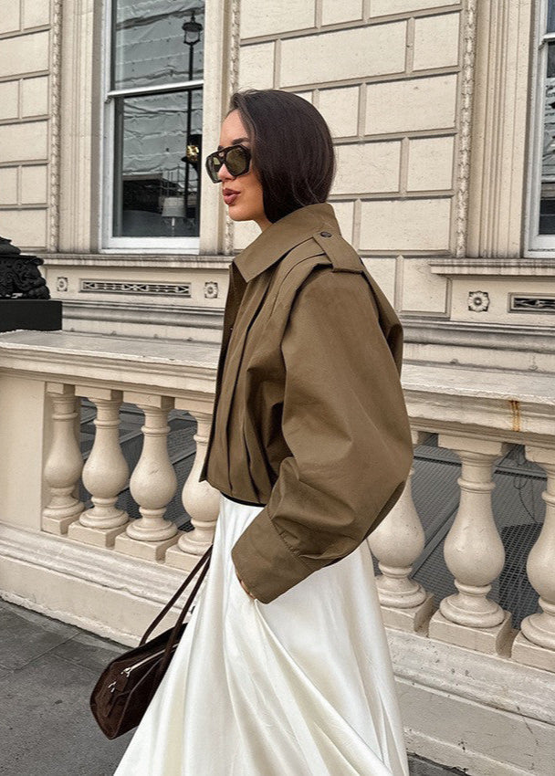 Maren - Cropped High Neck Button Up Jacket