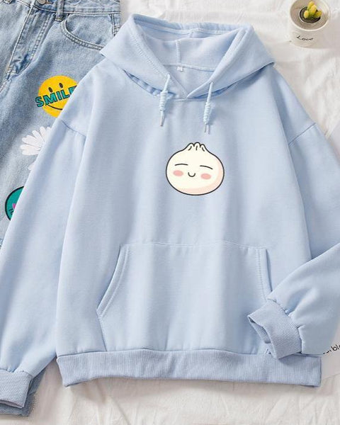 Cute Dumpling Face Print Hoodie - Unisex Casual Style