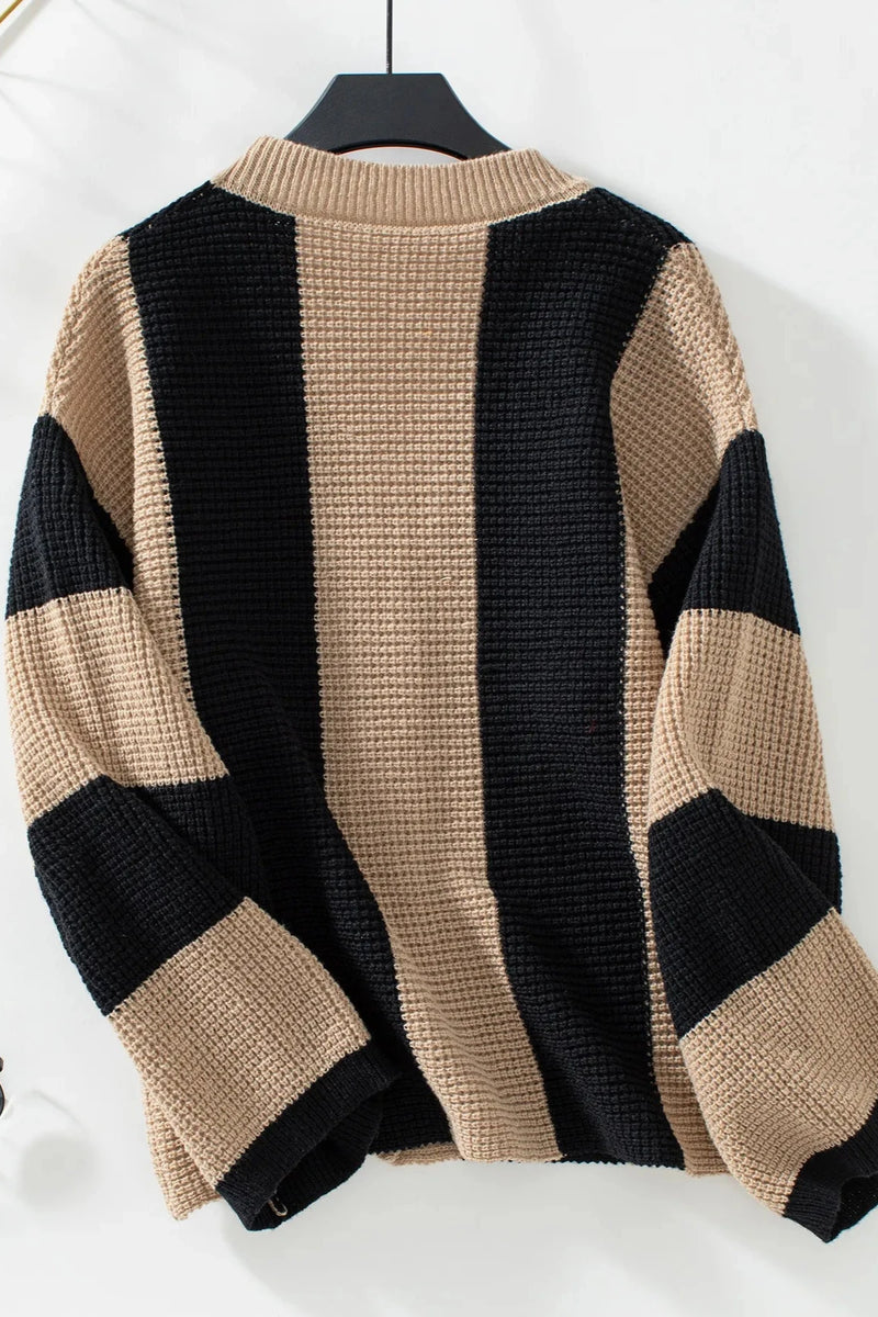 Striped Knitted Cardigan - Monochrome Chic