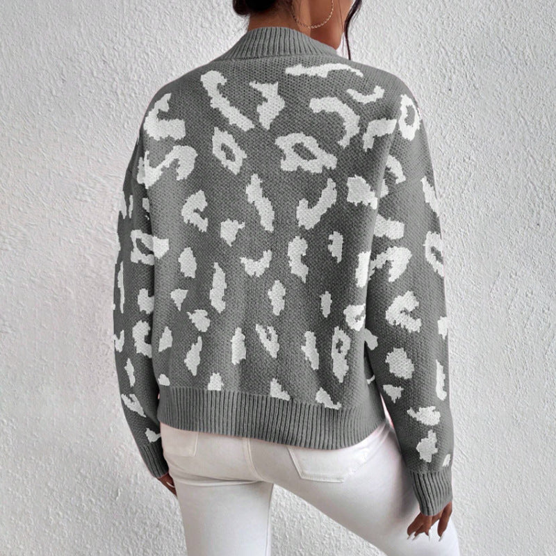 Temperament Leopard Print Jacquard Sweater