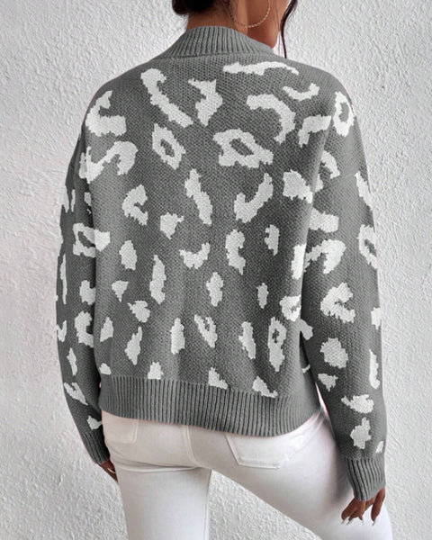 Temperament Leopard Print Jacquard Sweater