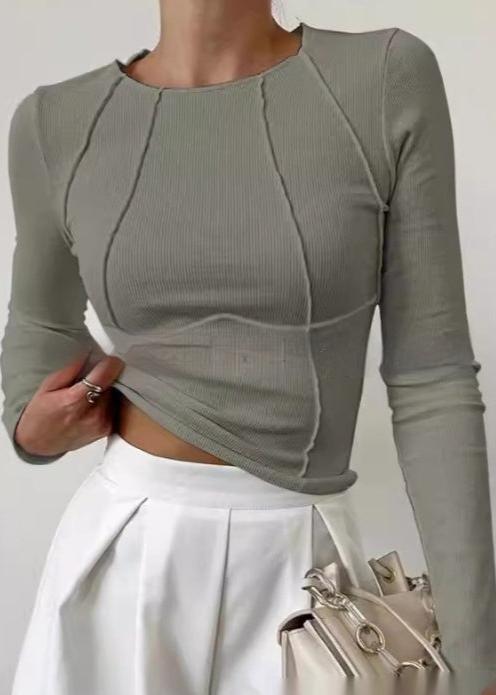 Slim Fit Long Sleeve Threaded Knit Top - Minimalist Style