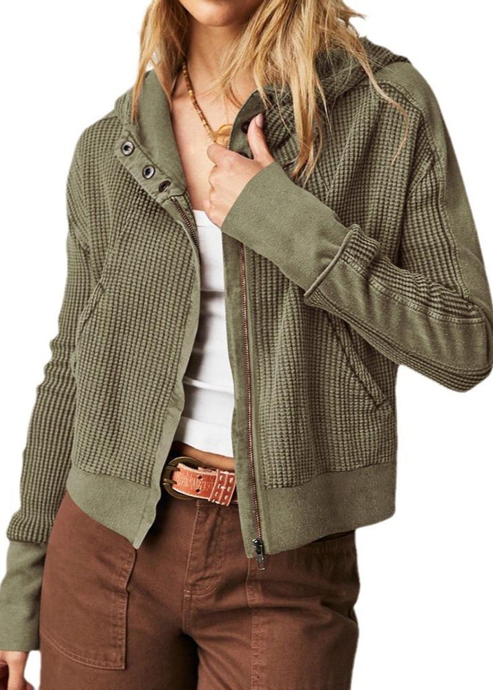 Patchwork Zipper Sweater - Long Sleeve Casual Cardigan