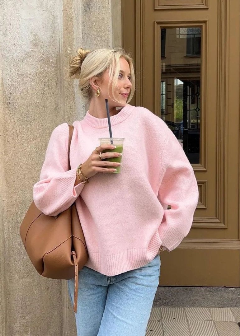 Soft Pink Cozy Crew Neck Sweater