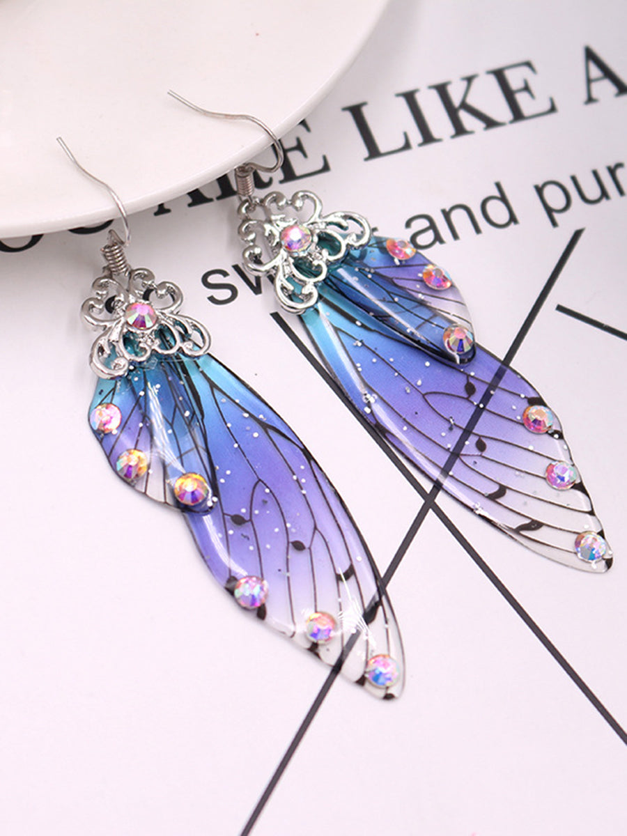 Butterfly Wing Blue Rhinestone Cicada Wing Crystal Earrings - VibeSoothe