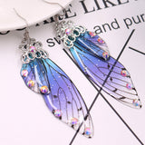 Butterfly Wing Blue Rhinestone Cicada Wing Crystal Earrings - VibeSoothe