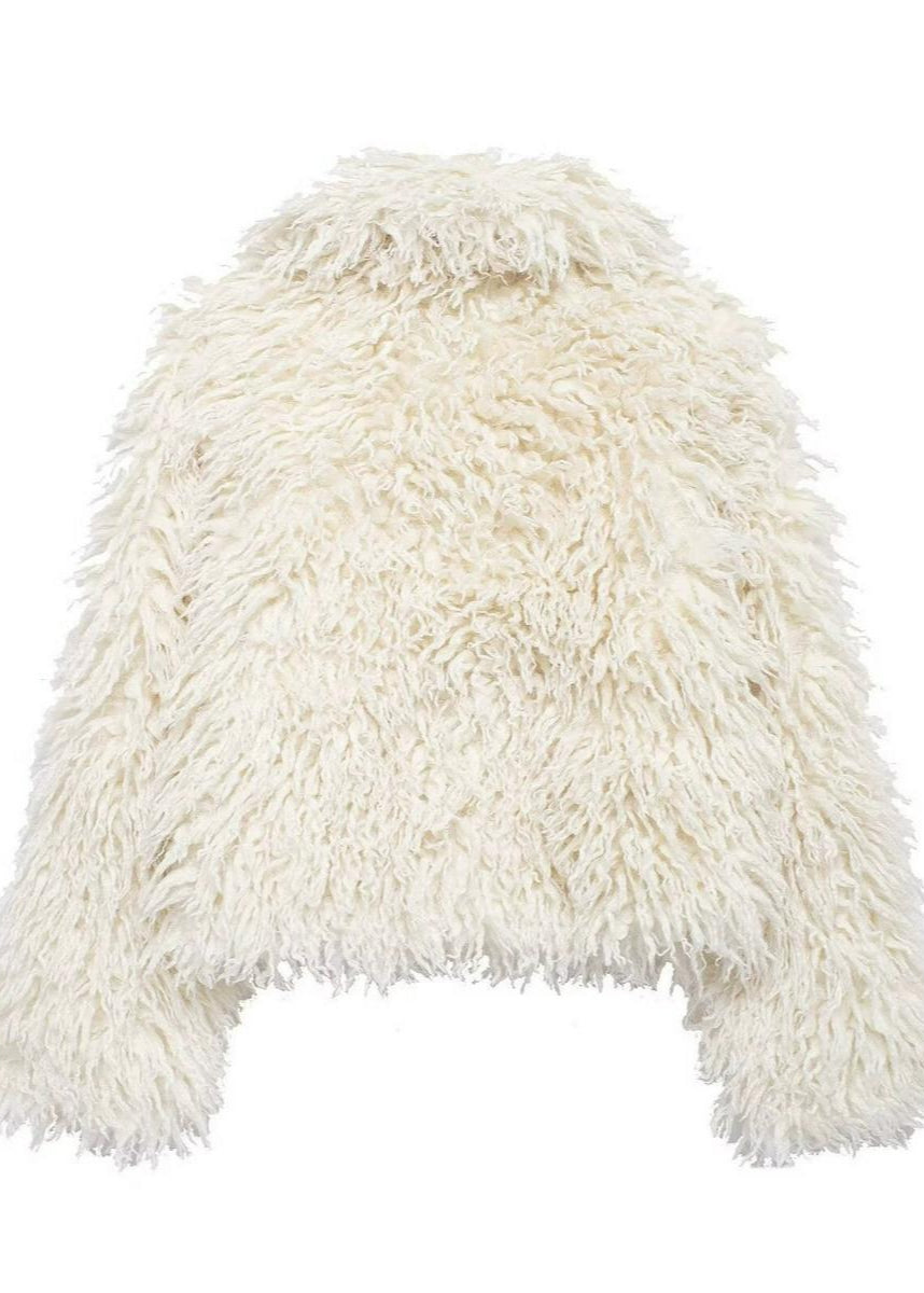 Chaqueta de piel sintética Celeste Shaggy – Abrigo exterior texturizado crema llamativo