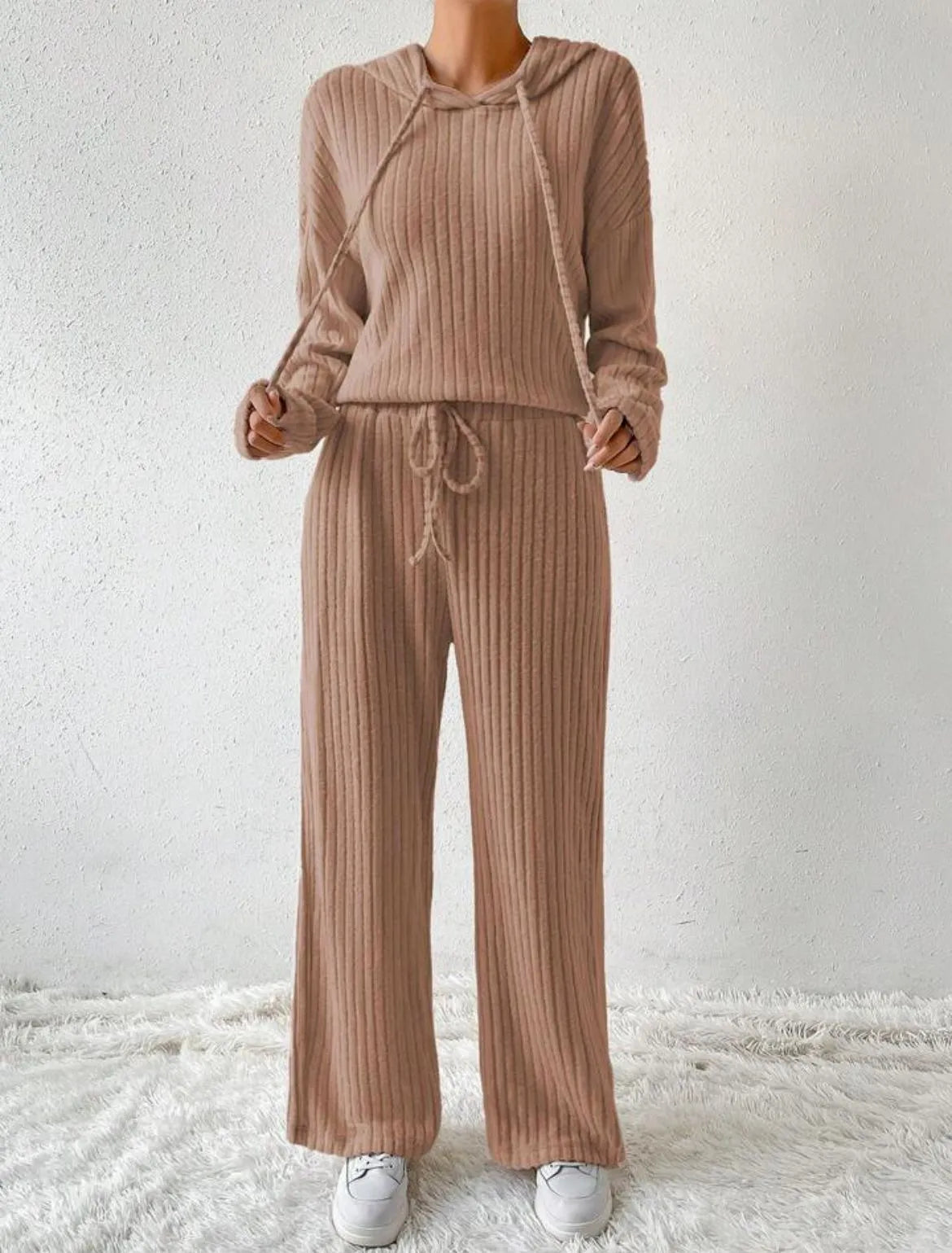 Cozy Ribbed Knit Hoodie and Pants Set