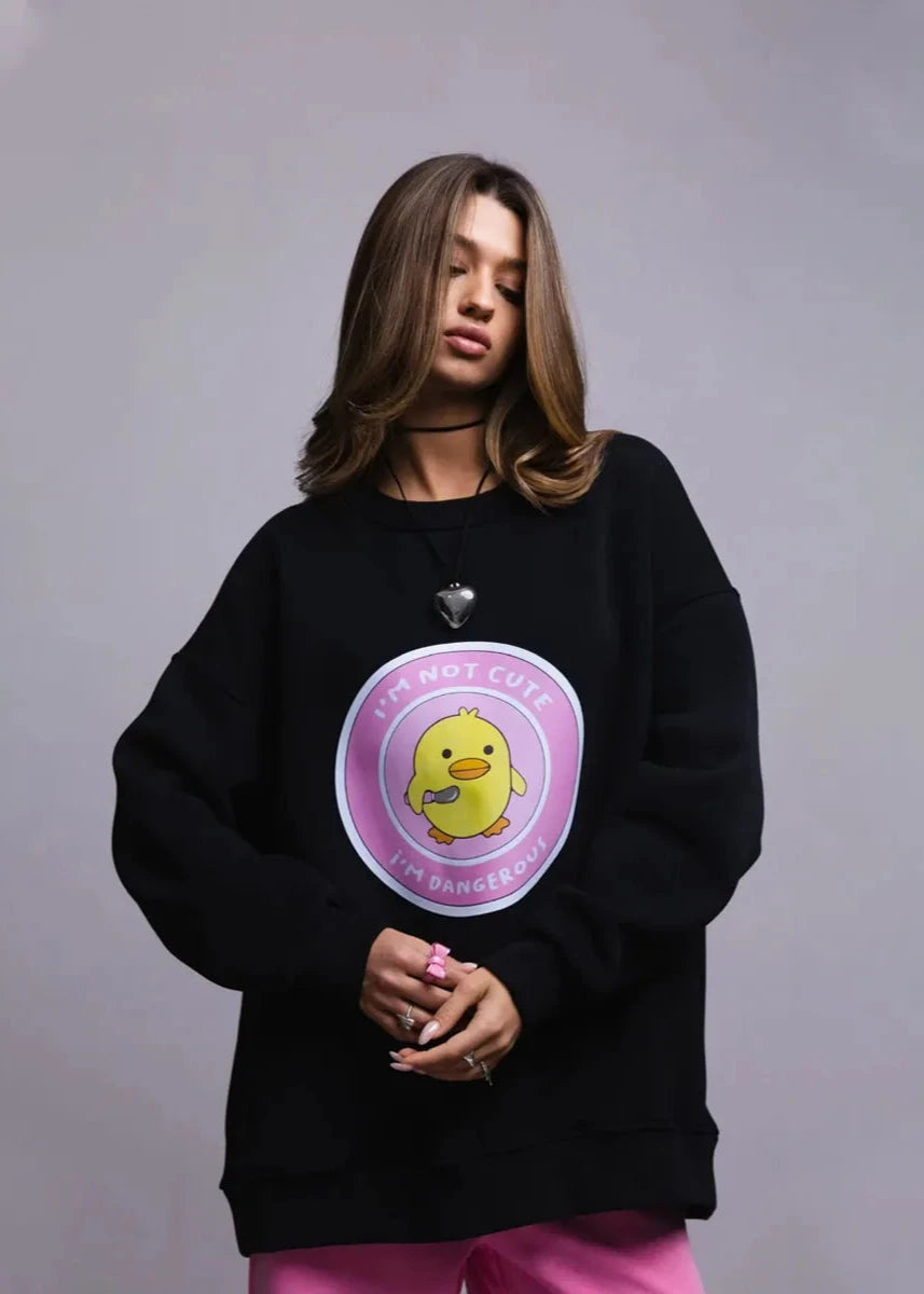 Playful Duck Graphic Oversized Sweatshirt