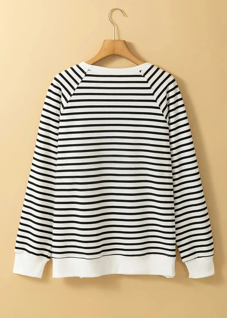 Chic Striped Round Neck Pullover Sweater for Women