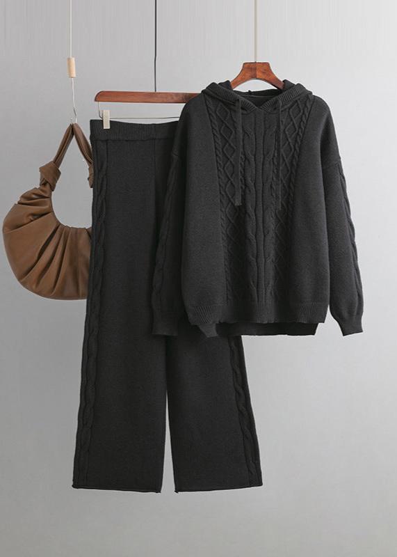 Cozy Cable Knit Hooded Sweater & Pants Set