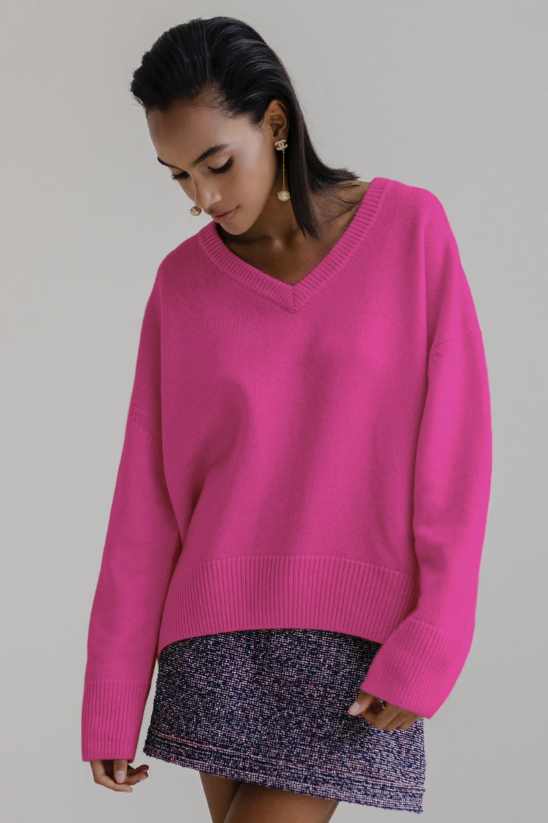 Cozy V-Neck Loose Knit Sweater