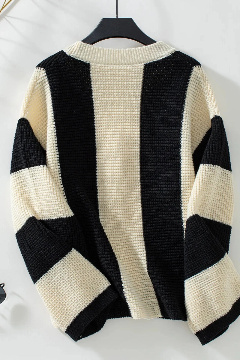 Striped Knitted Cardigan - Monochrome Chic