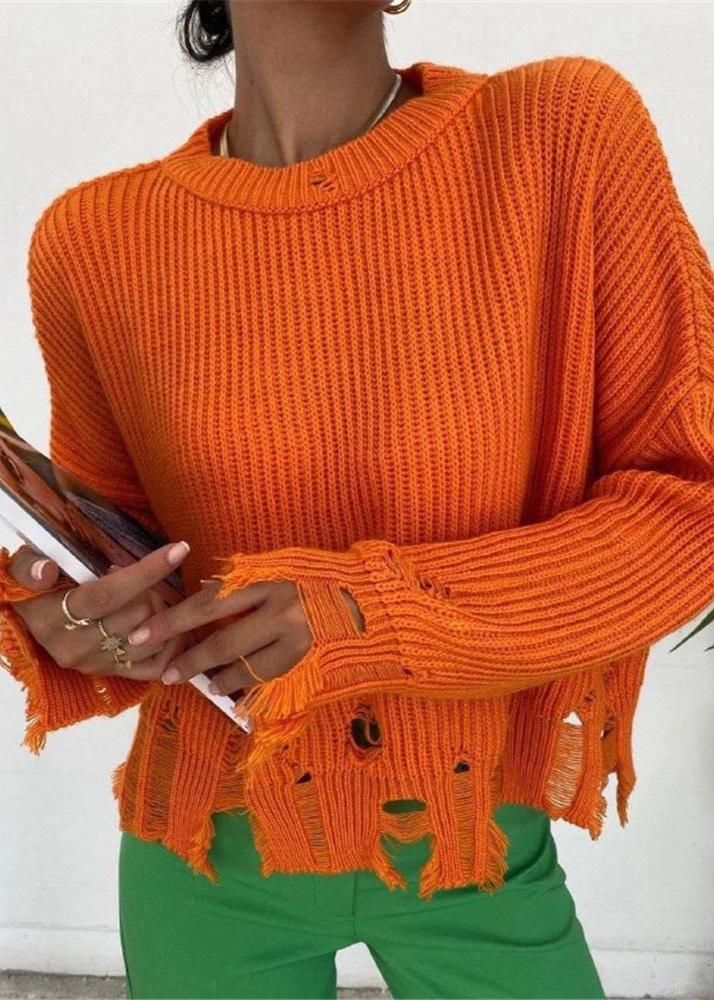 Fashion Ripped Casual Knitted Sweater - VibeSoothe