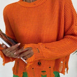 Fashion Ripped Casual Knitted Sweater - VibeSoothe