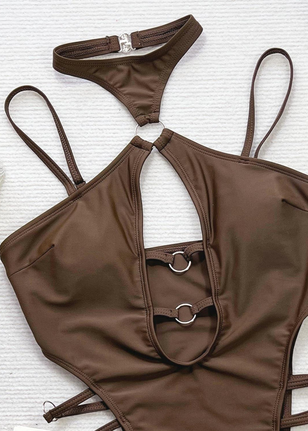 Heatwave Bound - Cut-Out Halter Ring Detail One Piece Swimsuit