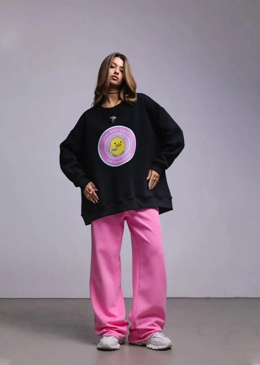 Playful Duck Graphic Oversized Sweatshirt