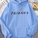 Women's Letter Friend Print Long Sleeve Hooded Sweatshirt - VibeSoothe