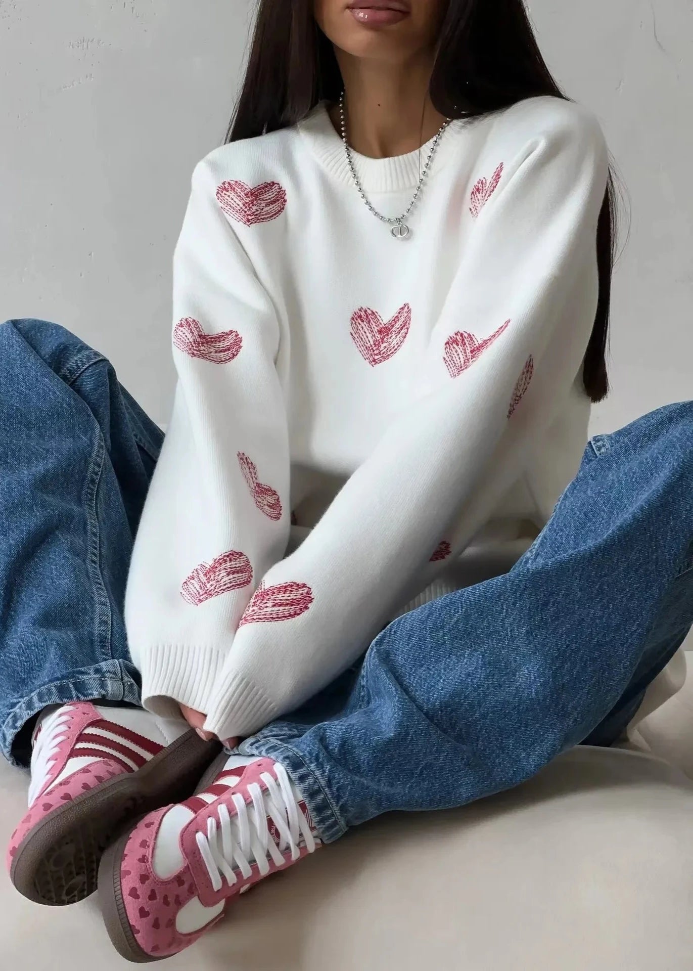 Chic Heart Pattern Pullover Sweater