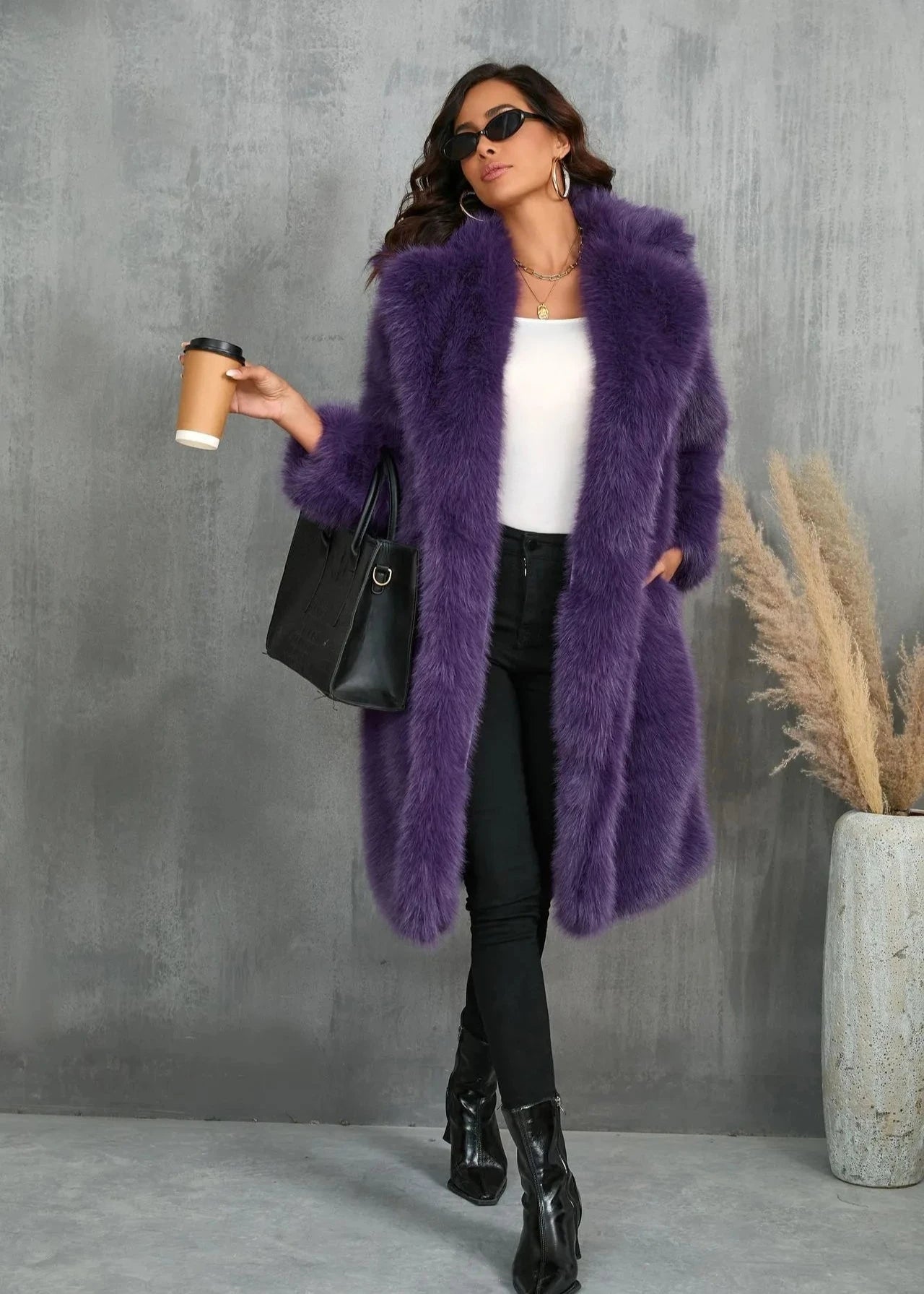 Statement Faux Fur Suit Collar Coat