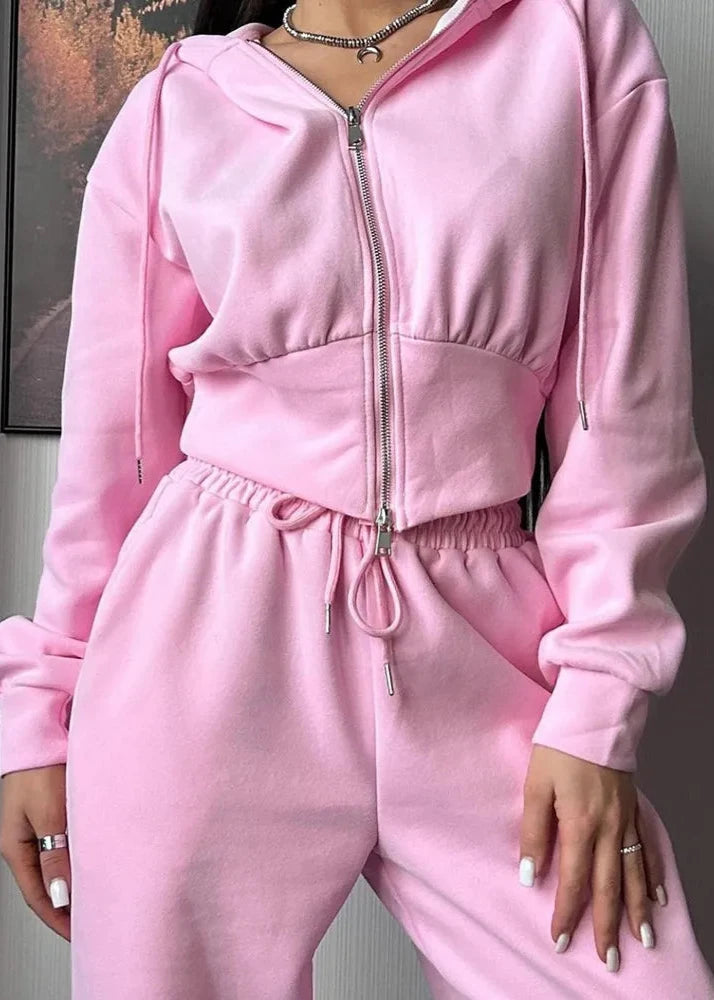 Pink Breeze - Hooded Zip-Up Two-Piece Set