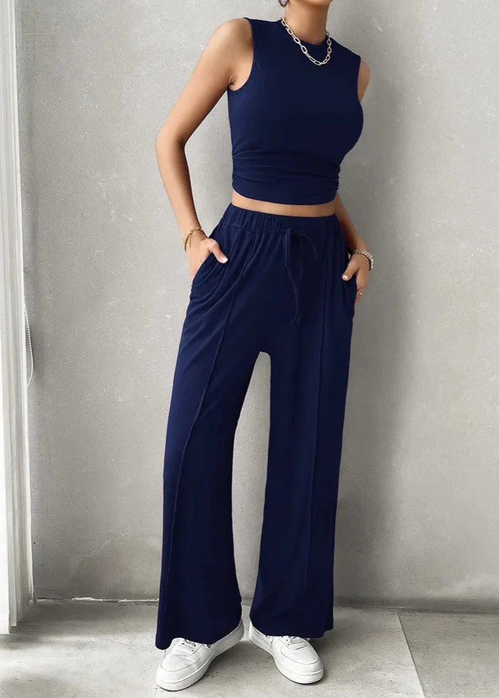 Urban Allure - Sleeveless Top and Wide-Leg Pants Set