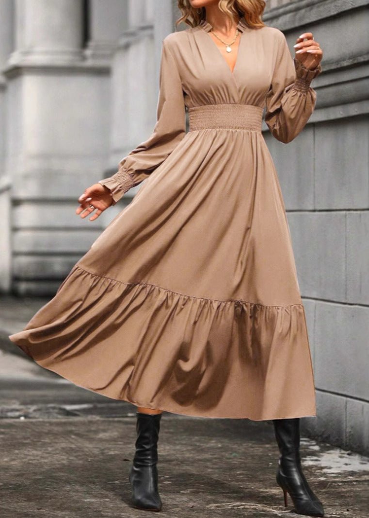 Lantern Sleeve V-Neck Dress