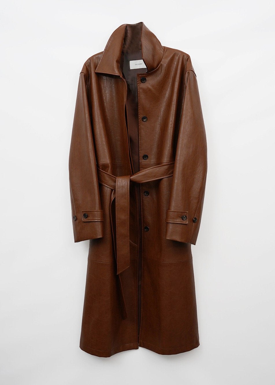 Vintage Brown Belted Leather Trench Coat - Single-Breasted