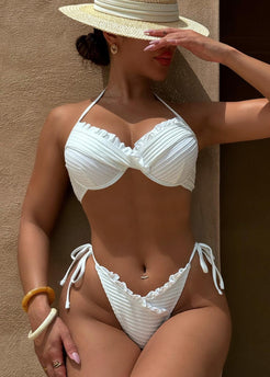 Ivory Ruffle Trim Bikini Set