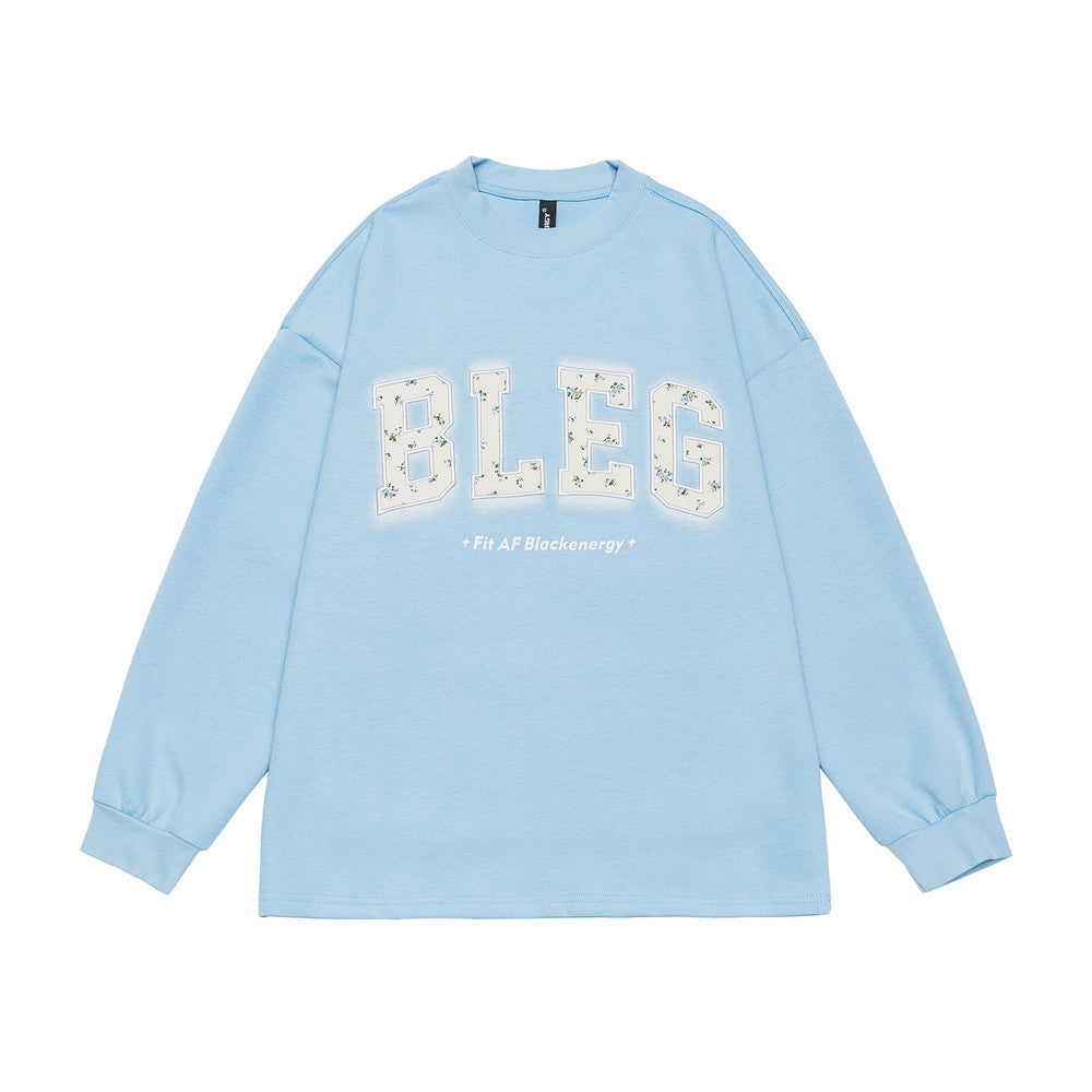 Women's Floral Paste Cloth Embroidery Letter Crew Neck Sweatshirt