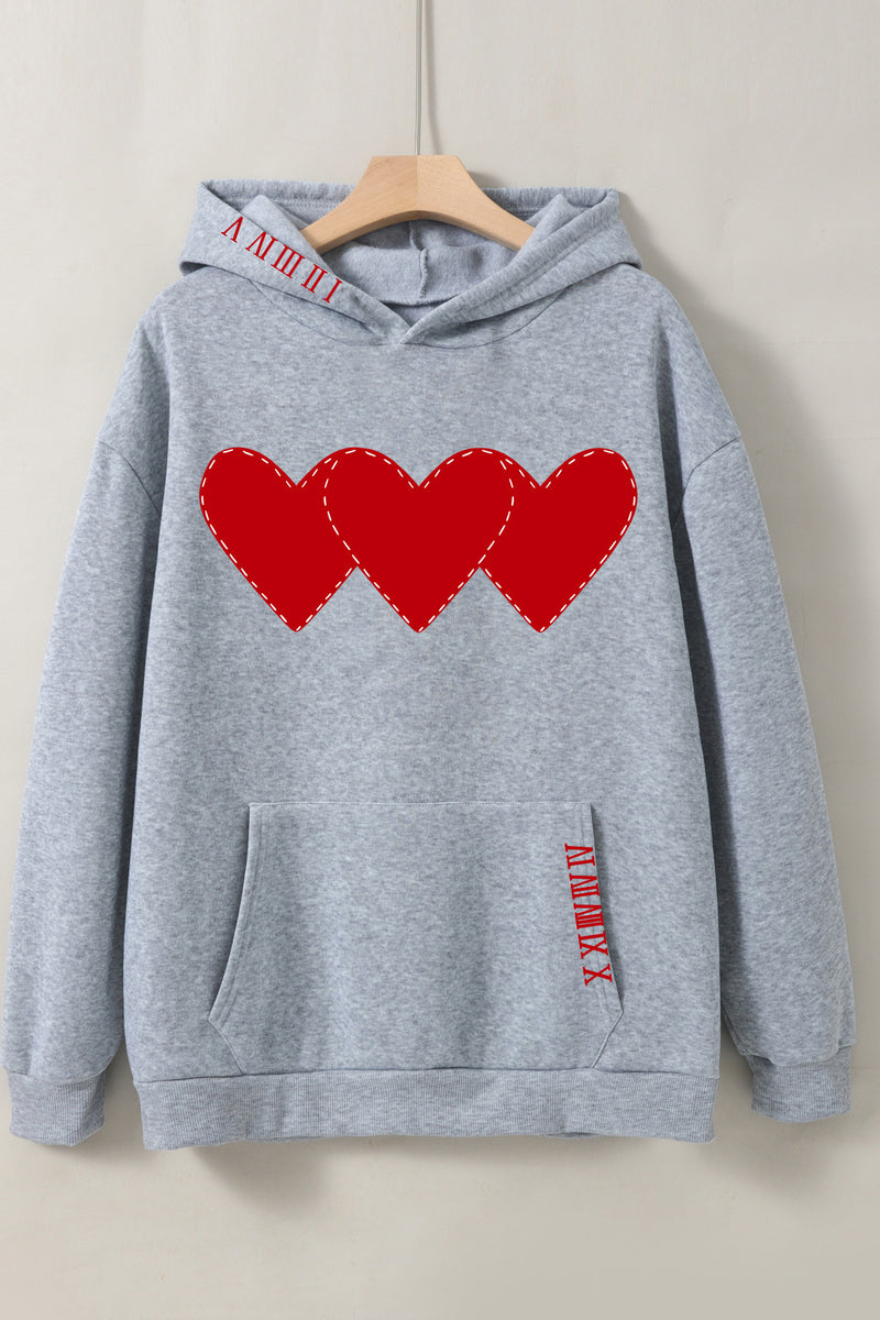 Women's Brushed Hoody Heart Shape Printed Drawstring Hoodie - VibeSoothe