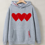 Women's Brushed Hoody Heart Shape Printed Drawstring Hoodie - VibeSoothe