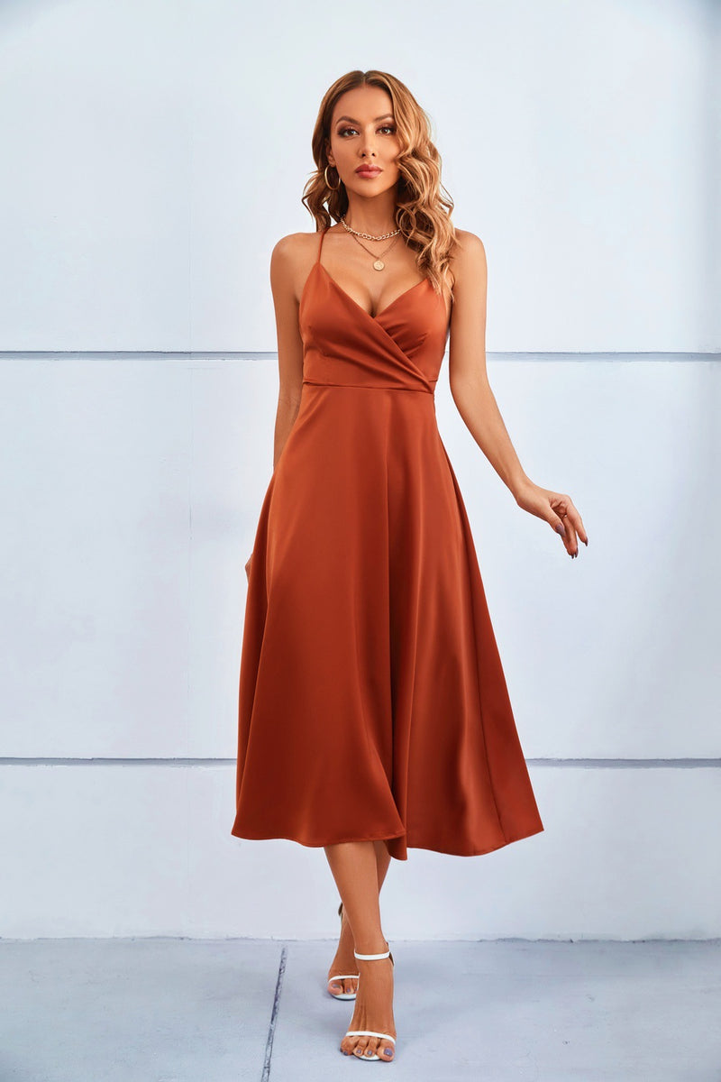 Sleeveless V-neck Strap Midi Dress