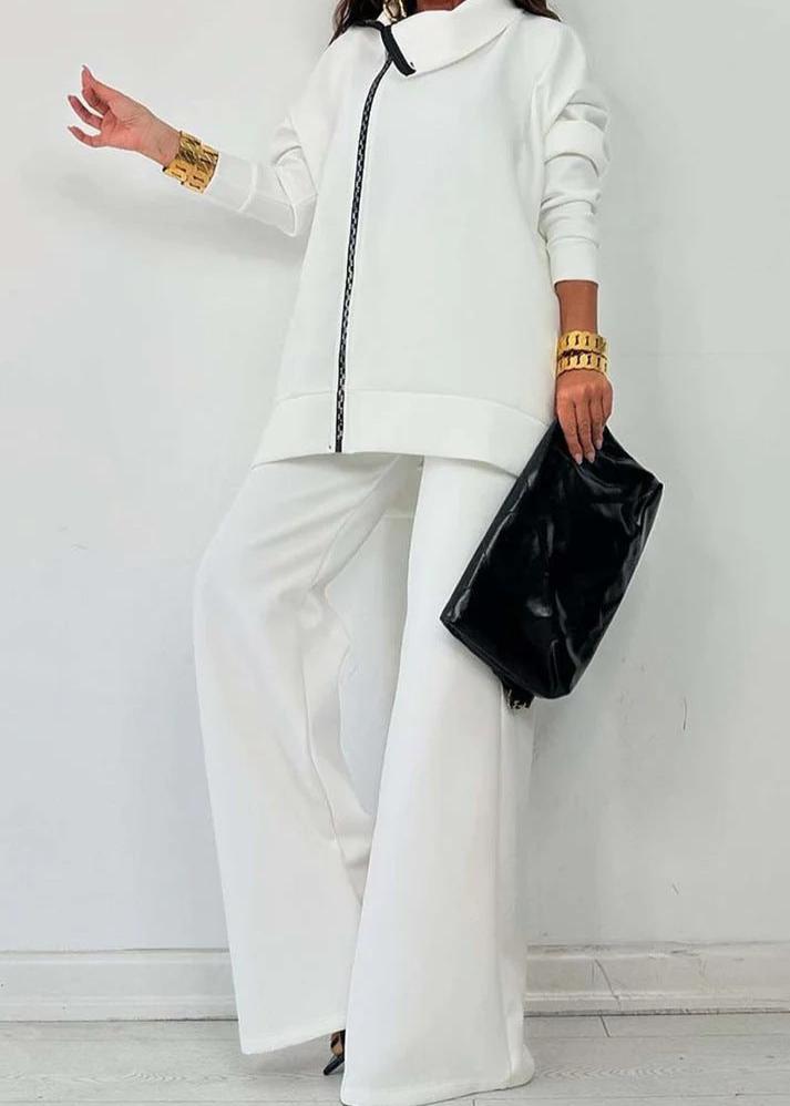 Women's Loose Zip Sweatshirt Wide Leg Pants Suit