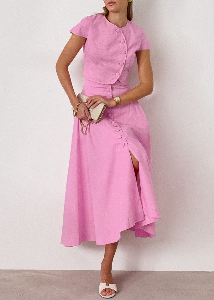 Rosabelle Button-Front Two-Piece Midi Skirt Set