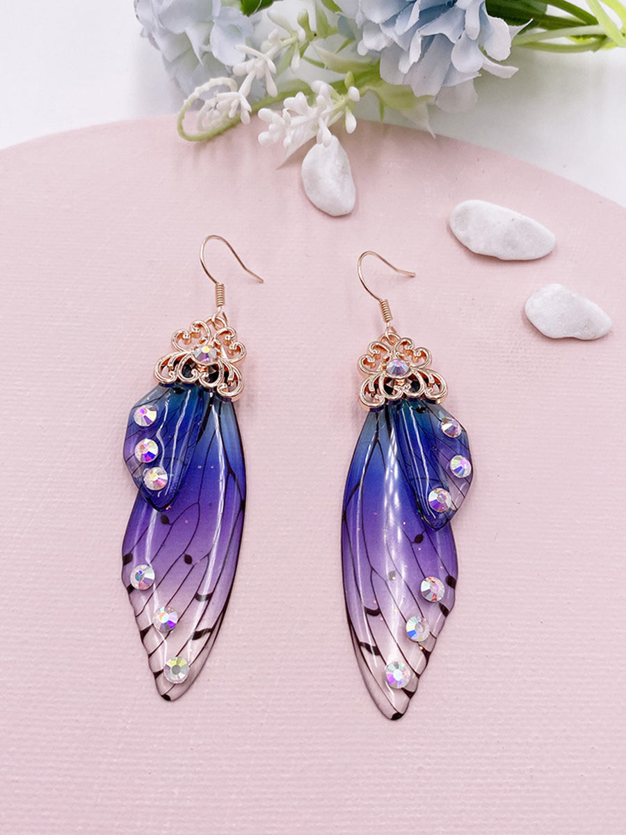 Butterfly Wing Blue Rhinestone Cicada Wing Crystal Earrings - VibeSoothe